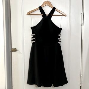Elegant Aline black cocktail mini dress, halter neck, cutout on the side size11